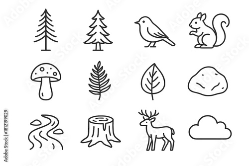 Pine icon stump cloud vector squirrel leaf tree evergreen rock deer icons