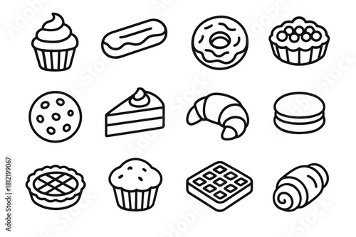 Waffle donut icon roll grid éclair vector tart pastry cookie dessert croissant