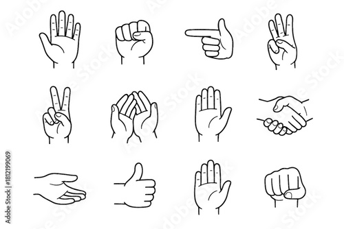 Fist open handshake everyday hand icon gesture stop peace vector closed gestures