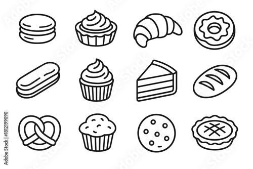 Cake icons vector cookie pastry artisan bread macaron icon loaf donut muffin