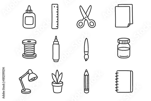 Jar thread scissors plant craft spool pencil icon vector art icons diy