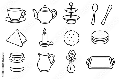 Tray cookie vector jar icons tea teacup candle milk icon tiered napkin