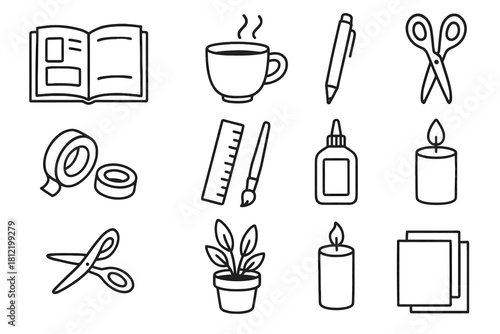 Journaling icon glue vector pot icons art tape book ruler paper scissors