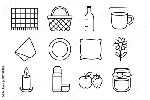 Icon flower blanket bottle vector picnic jar plate pillow icons napkin accessories