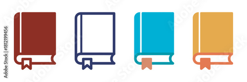 Four Minimalist Hardcover Book Icons in Various Color Variations