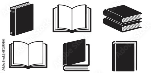 A Collection of Minimalist Black and White Book Icons for Design Projects