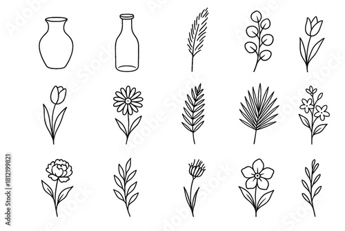 Vase flower icon decor stem dried twig bottle eucalyptus jasmine elegant single