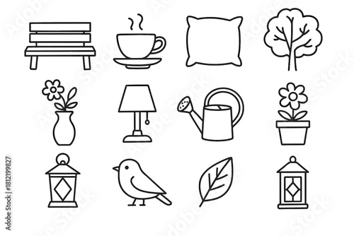 Icon can vector garden collection leaf cup vase book lantern tree pillow