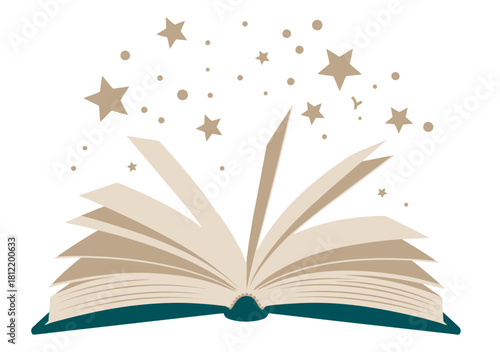 Open Book Illustration A Magical Journey with Stars and Stories