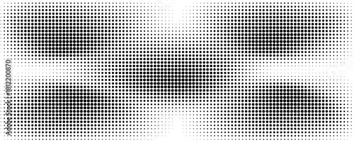 Set of halftone dots gradient pattern texture isolated on white background. Straight dotted spots using halftone circle dot raster texture. Vector blot half tone collection.