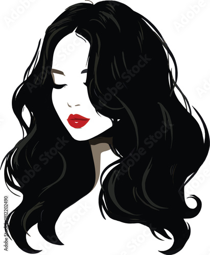 Attractive woman with red lips and black hair isolated on