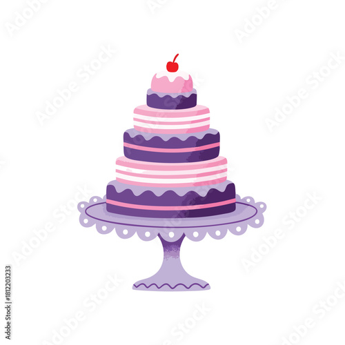 Three Tier Pink Purple Decorative Celebration Cake.