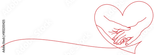Holding hands in a heart shape in line art style