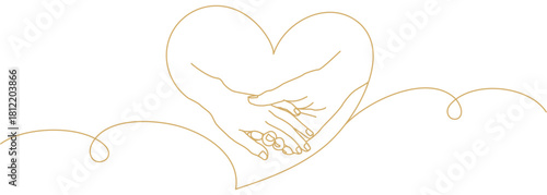 vector illustration of a Hand in hand with heart shape in golden line art style