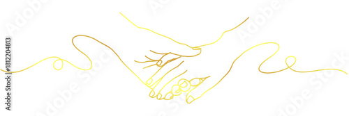 Vector illustration of a Hand in hand in goden line art style