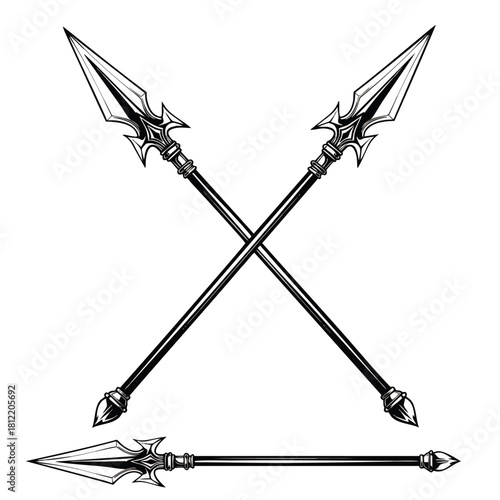 Crossed Ornate Spears and Single Spear Illustration.