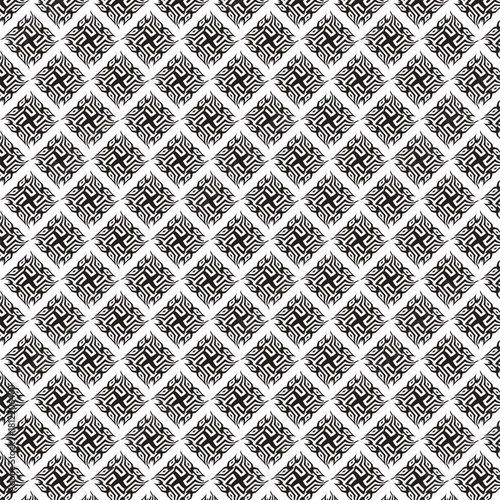 Intricate geometric pattern featuring repeating diamond shapes with detailed inner textures in black and white