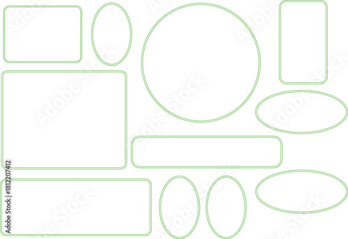 Light Green Frames Set on white background   – Glowing Shapes Pack , abstract outline shapes are ideal for graphic design, video editing, compositing, UI UX elements, layout creation,creative digital
