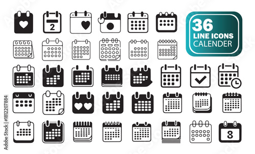Elegant Calendar Line Graphics, Planner and Event Icons for Daily Scheduling.
