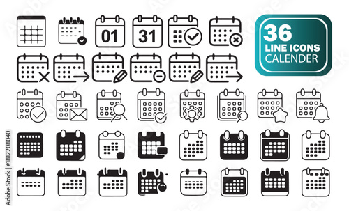 Minimalist Calendar Icon Set for Planning, Events and Organization.
