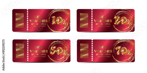 Luxury gift certificate template in red and gold color, premium gift voucher in red and gold colors