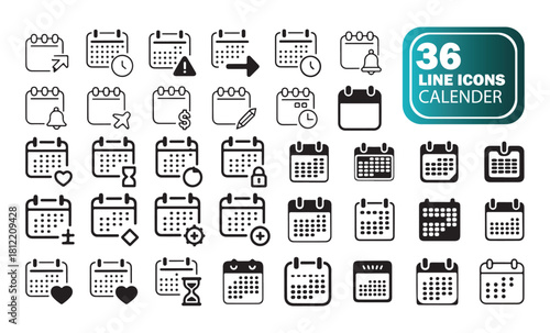 Outline Style Calendar Icons, Clean Vector Set for Scheduling and Productivity.
