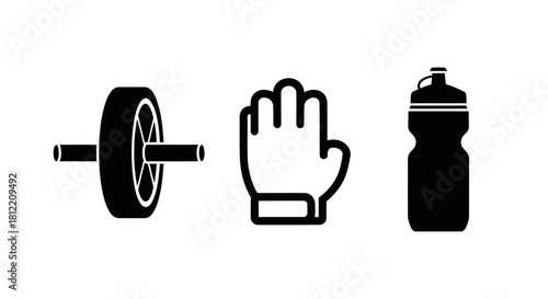 Fitness equipment and sports accessories icons