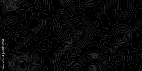 Abstract Topographic Contour Lines Pattern on Dark Background. Dark Pattern Design. Elegant Black Topographic Wallpaper. Topographic map pattern simple lines. Abstract dark textured surface.