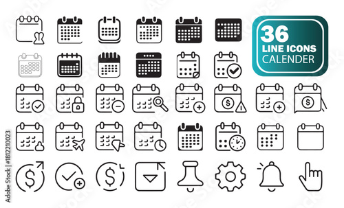 Calendar and Time Management Icons, Minimal Line Pack for Organizing Tasks.
