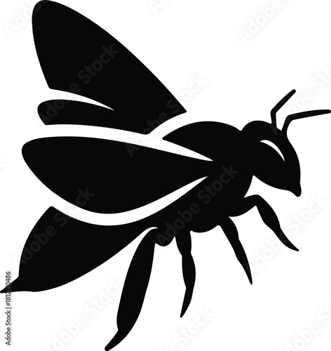 Illustration flying bee silhouette vector for beekeeping apiary logo design