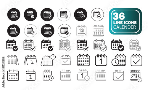 Calendar and Organizer Line Icons, Modern Vector Set for Reminders and Events.
