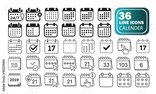 Calendar and Event Icons Pack, Clean Line Design for Planning and Organization