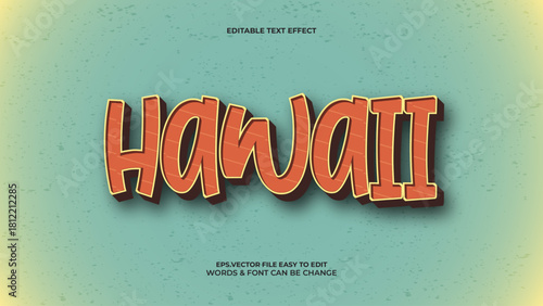 Retro Hawaii 3D Text Effect, Vintage Tropical Style, Editable Vector Font