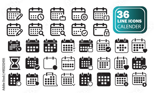 Outline Calendar Icons Bundle, Stylish Planning and Time Management Graphics
