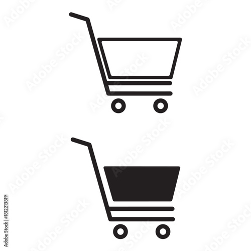 Outline and solid shopping cart icons representing online shopping retail purchase and e commerce