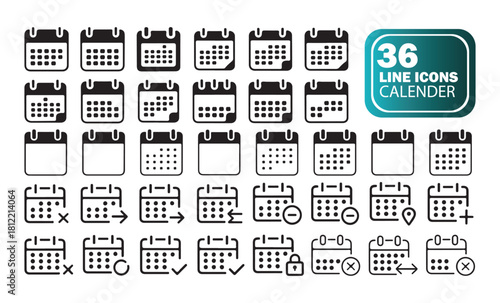Minimal Calendar Line Icons Collection, Modern Schedule and Planner Symbols
