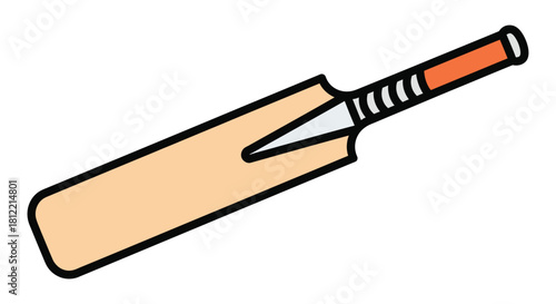 Cartoon style cricket bat with orange handle, essential sports equipment