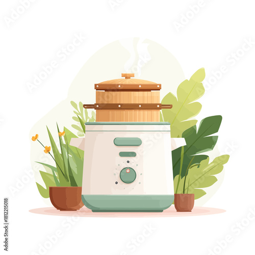 A Flat Illustration of an Electric Food Steamer