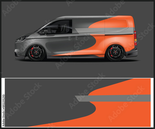 Modern van wrap design with gray and orange color scheme for vehicle branding