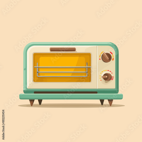 A vintage style toaster oven illustration with controls