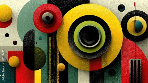 Graphic abstract composition of circular shapes and mechanical elements