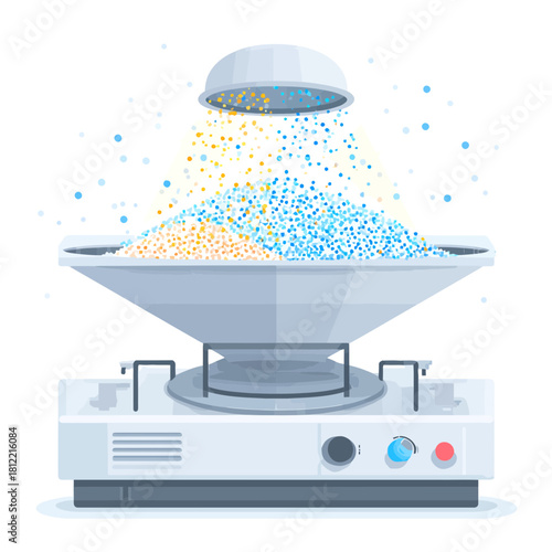 Industrial sieve sorting colored particles in a vector illustration