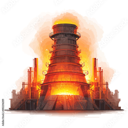 Massive Industrial Furnace with Intense Heat and Glowing Light