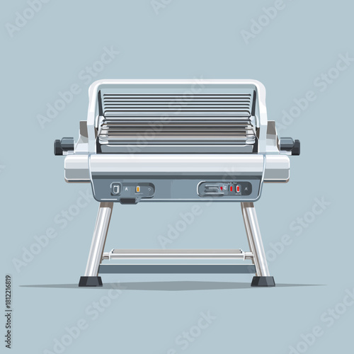 A Modern Electric Grill Isolated on a Pale Blue Background