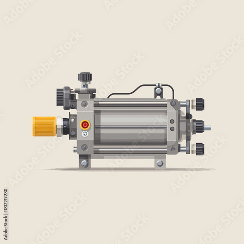 Detailed industrial pneumatic component isolated on neutral background
