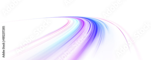 High speed IT technology concept, abstract stripes as data transfer on white background in png format. A colorful motion background of city light trails.	