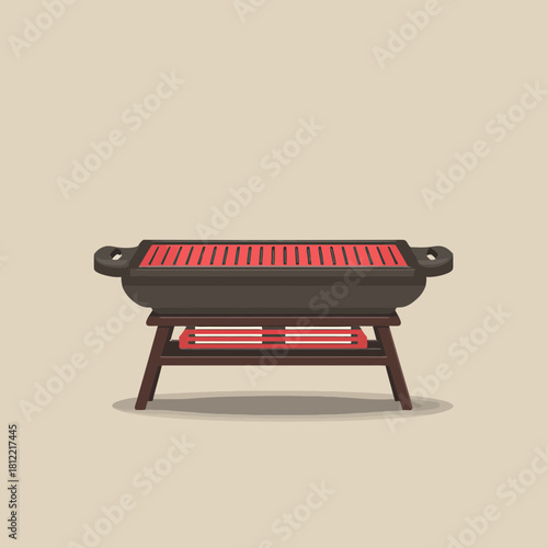 Flat vector illustration of a Korean electric grill on a stand