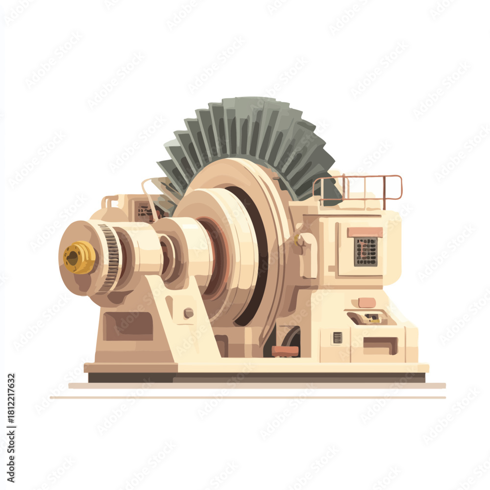 Fototapeta premium Illustration of a flat concept steam turbine in an industrial setting