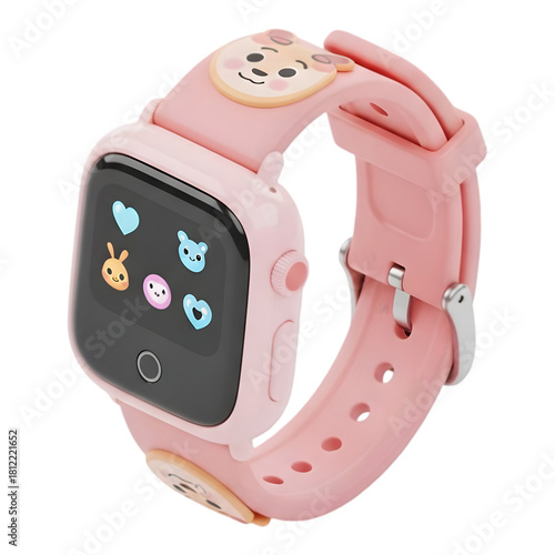 Cute Pink Kids Smart Watch with Cartoon Bear Design