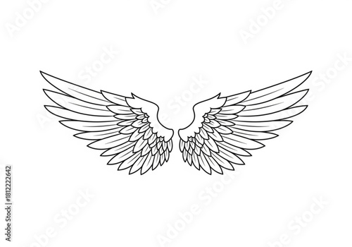 Stylized angel wings outline isolated on white background